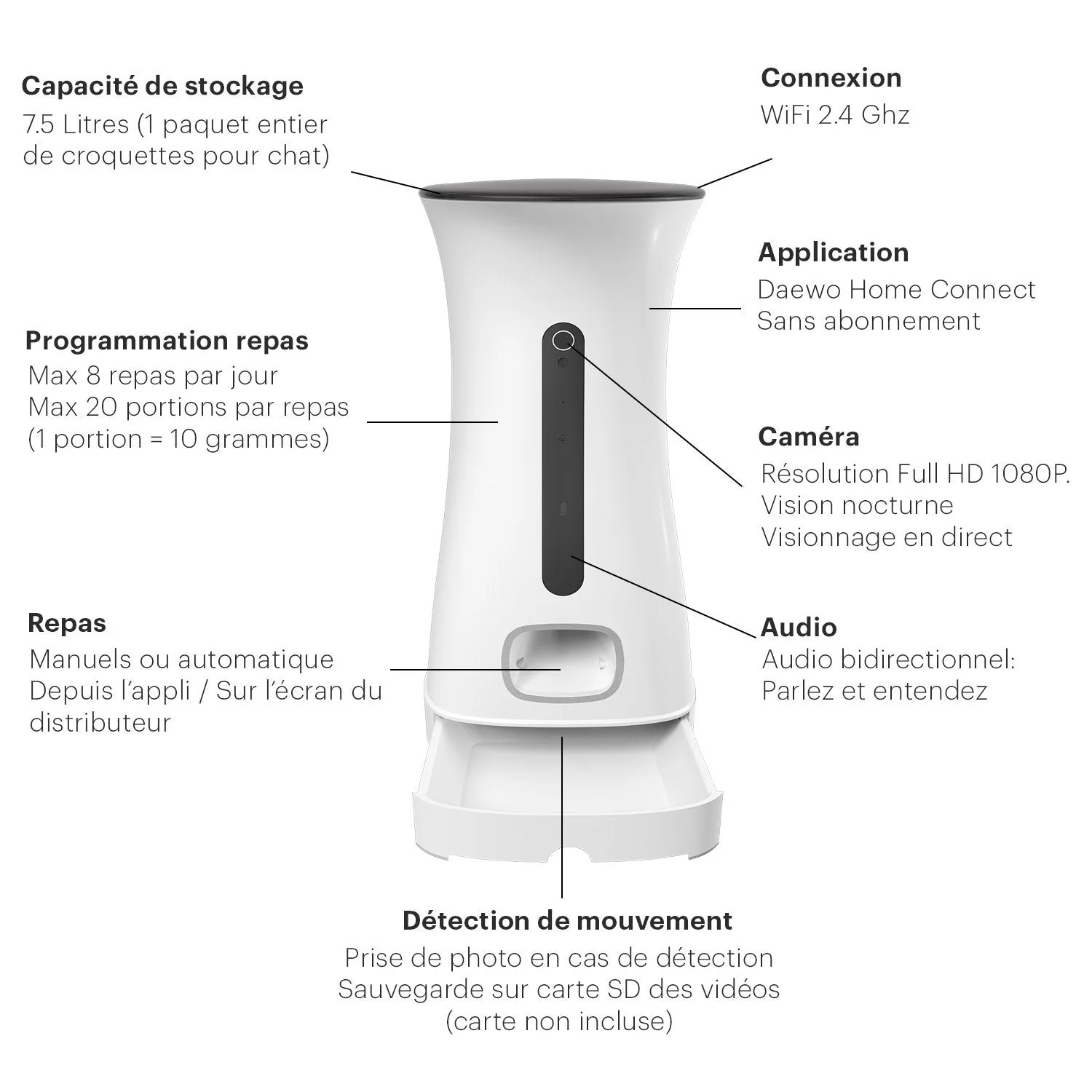 Distributeur de croquettes connecté avec caméra DAEWOO Nutrivision - Image 5